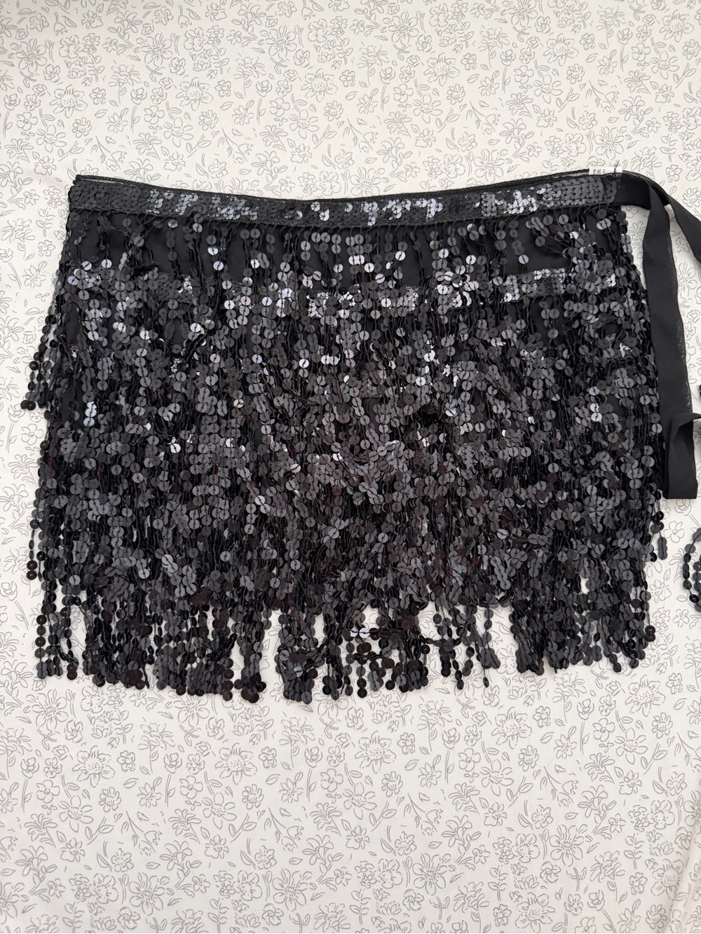 Black Sequin Fringe Mini Skirt